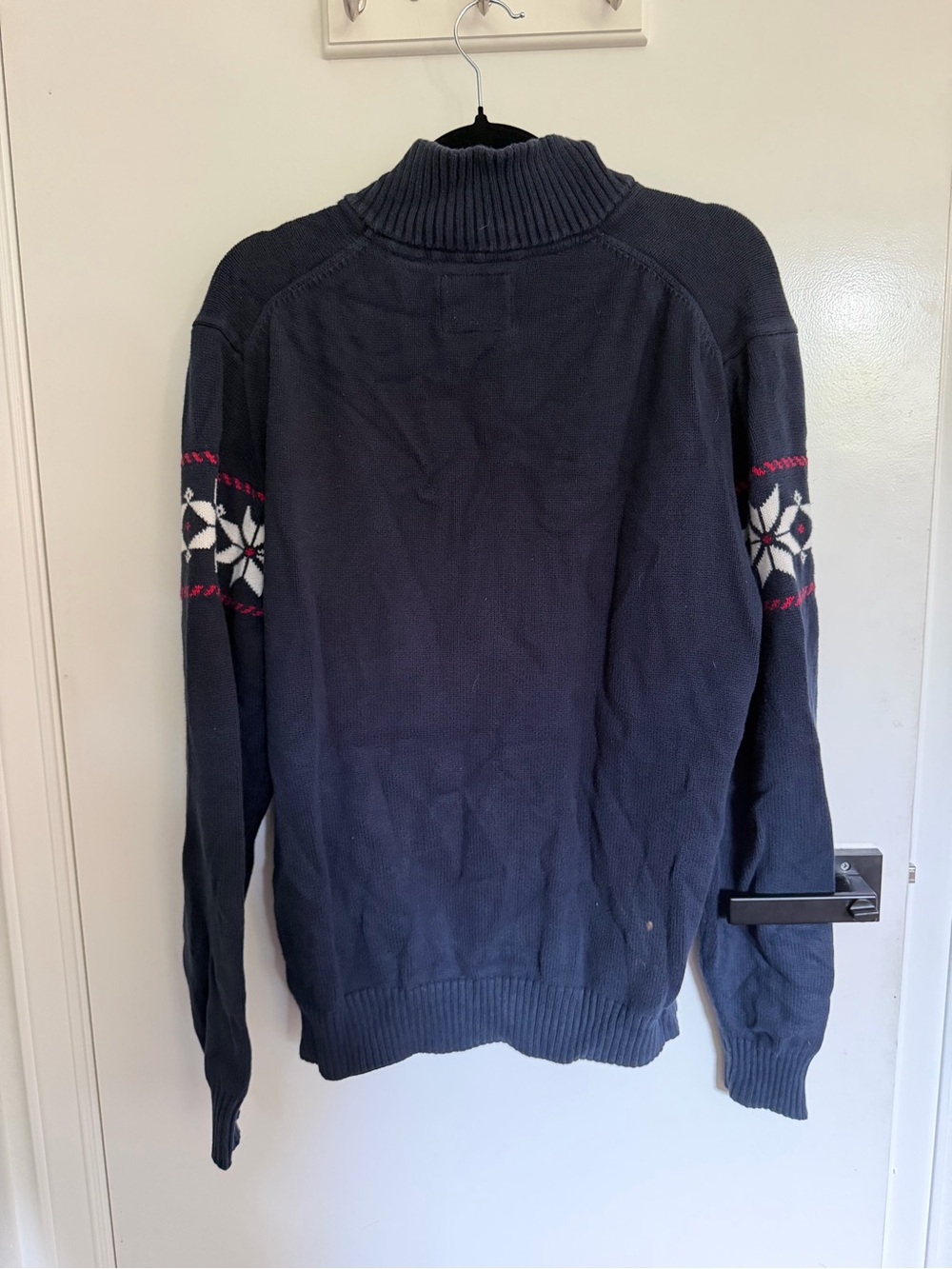 Weatherproof Navy Half-Zip Fair Isle Sweater with White and Red Accents - Picture 3 of 3